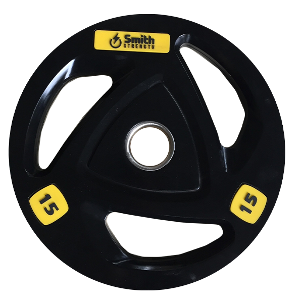 Диск для штанги Smith WP085-15 c 3-м хватом, обрезиненный, 15кг
